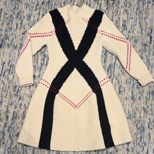 Alexander McQueen Cream and Black Knit Dress with Red Details